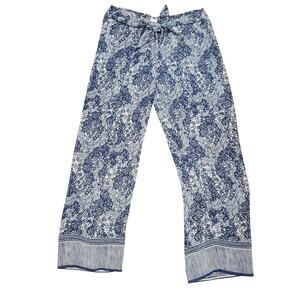 Victoria's Secret Blue White Floral Sheer Tie Front Wide Leg Cover Up Pants M